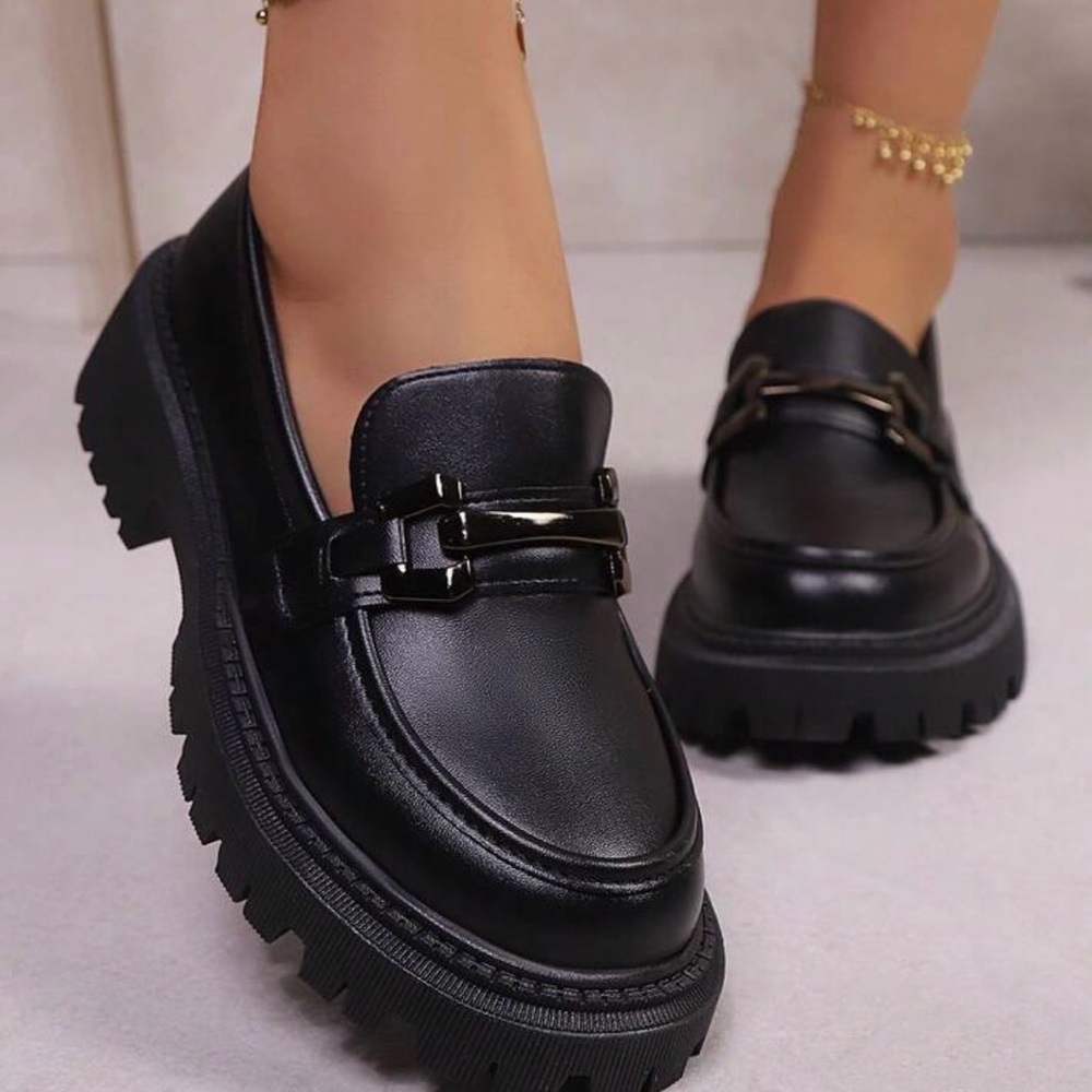 Black Chunky Loafers for Women